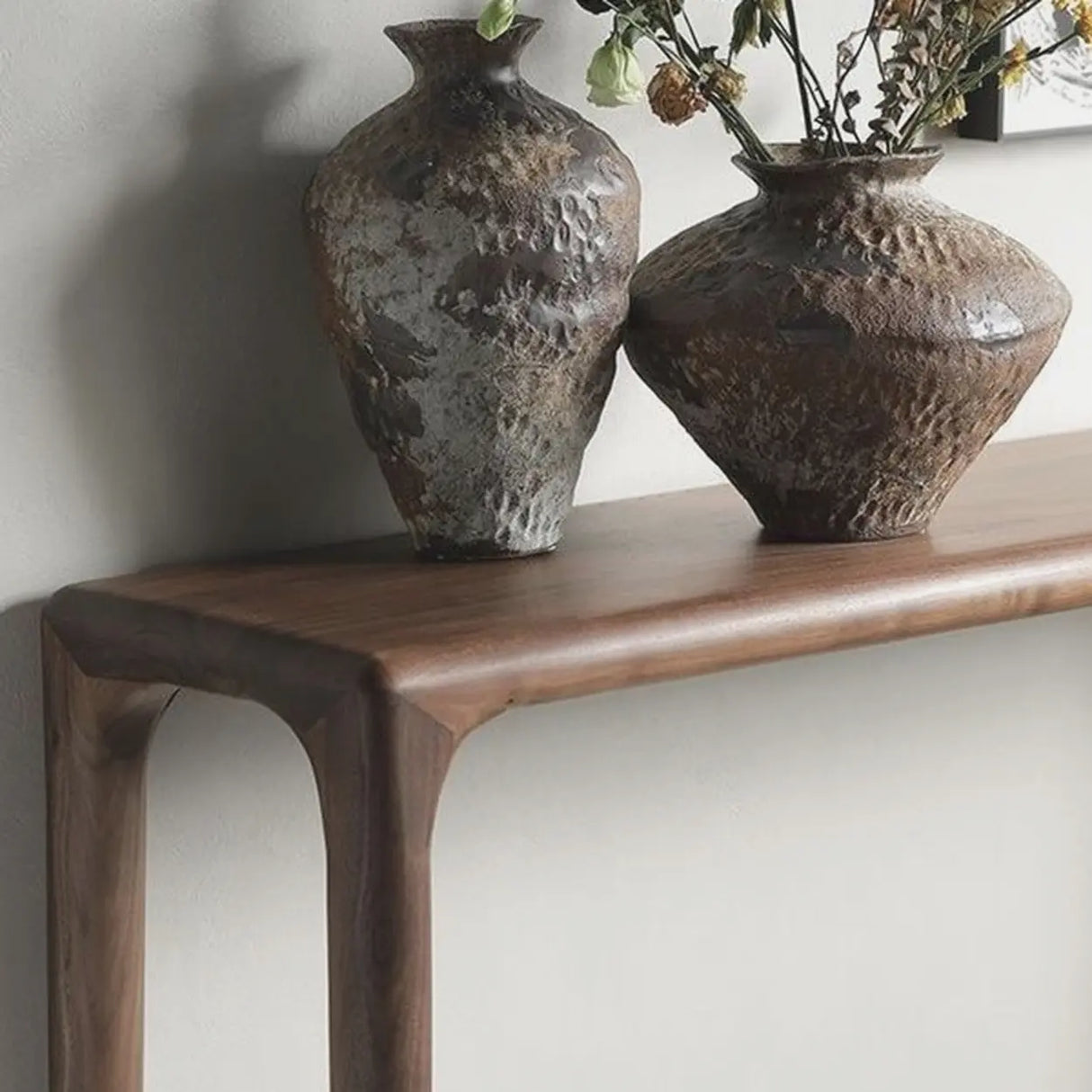 Modish Rectangular Walnut Wood Entry Console Table Image - 4