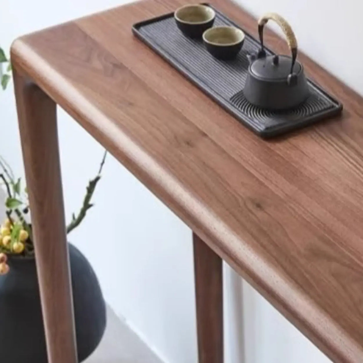Modish Rectangular Walnut Wood Entry Console Table Image - 5