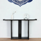 Modish Rectangular Wood Black Floor Shelf Console Table Image - 1