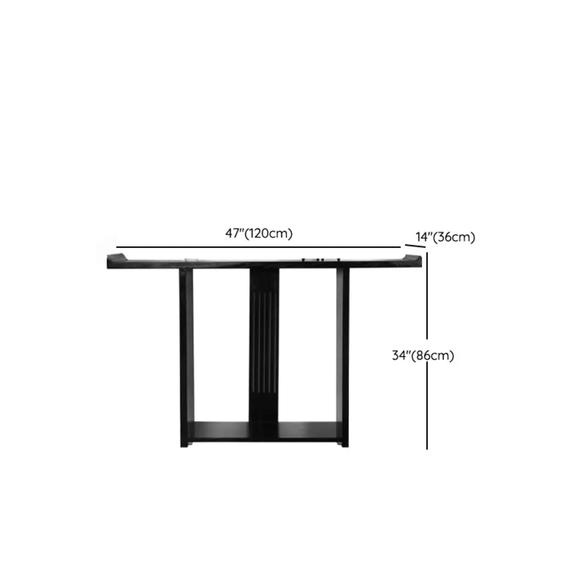 Modish Rectangular Wood Black Floor Shelf Console Table 