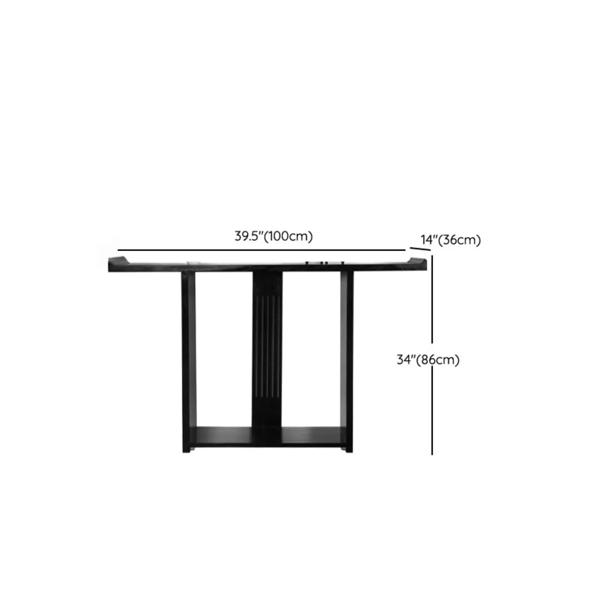 Modish Rectangular Wood Black Floor Shelf Console Table Image - 11