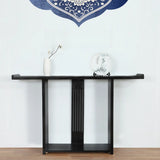 Modish Rectangular Wood Black Floor Shelf Console Table Image - 1