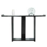 Modish Rectangular Wood Black Floor Shelf Console Table Image - 2