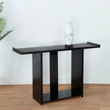 Modish Rectangular Wood Black Floor Shelf Console Table Image - 3