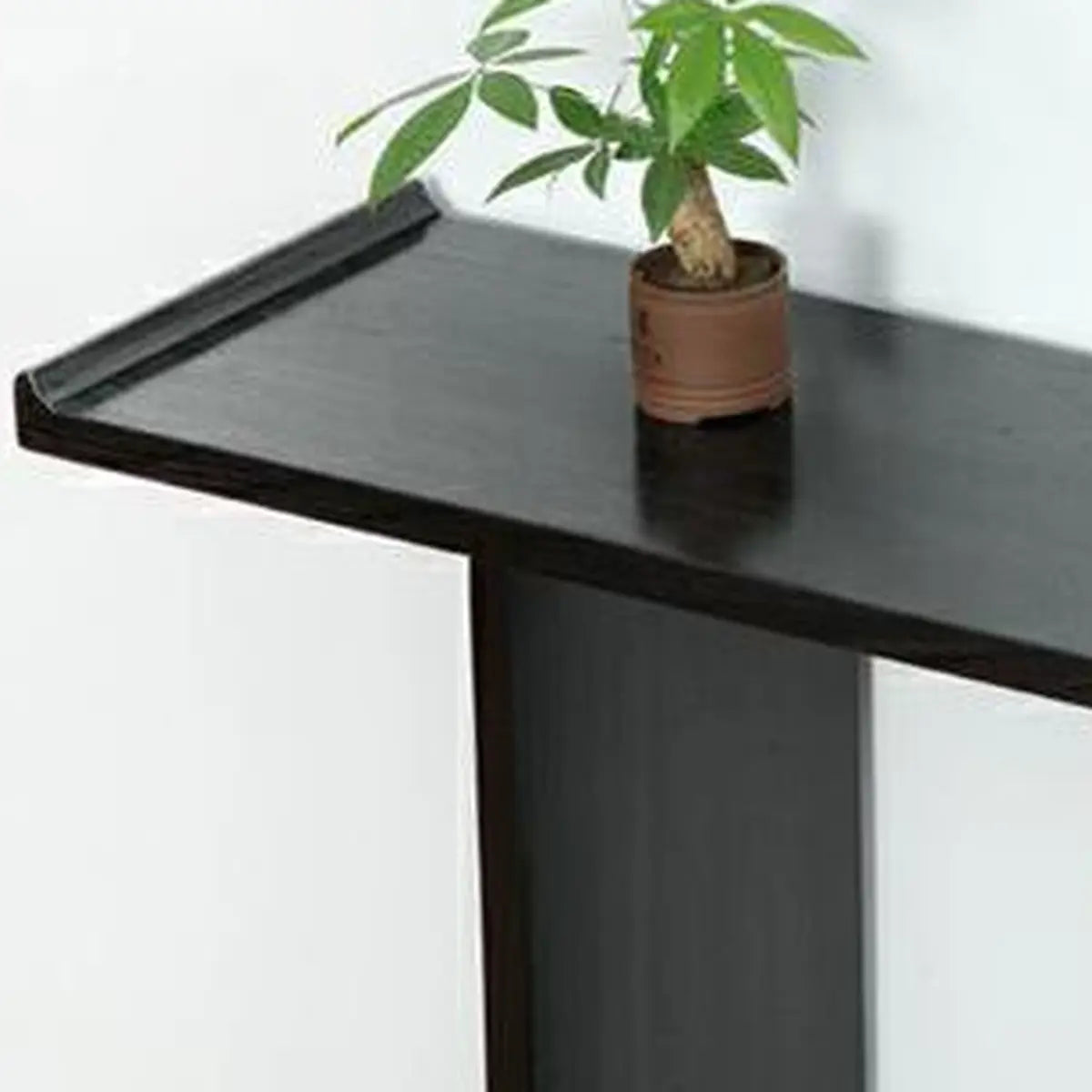 Modish Rectangular Wood Black Floor Shelf Console Table Image - 6