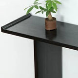 Modish Rectangular Wood Black Floor Shelf Console Table Image - 6