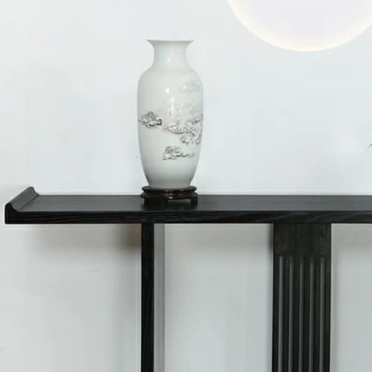 Modish Rectangular Wood Black Floor Shelf Console Table Image - 7