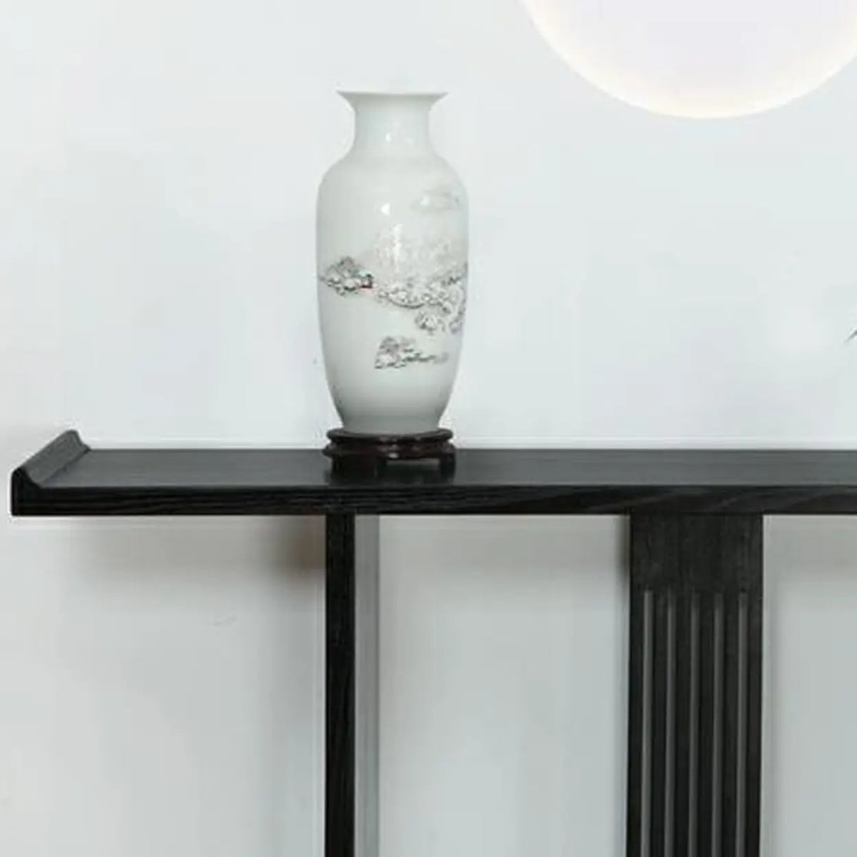 Modish Rectangular Wood Black Floor Shelf Console Table Image - 7
