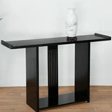 Modish Rectangular Wood Black Floor Shelf Console Table Image - 8