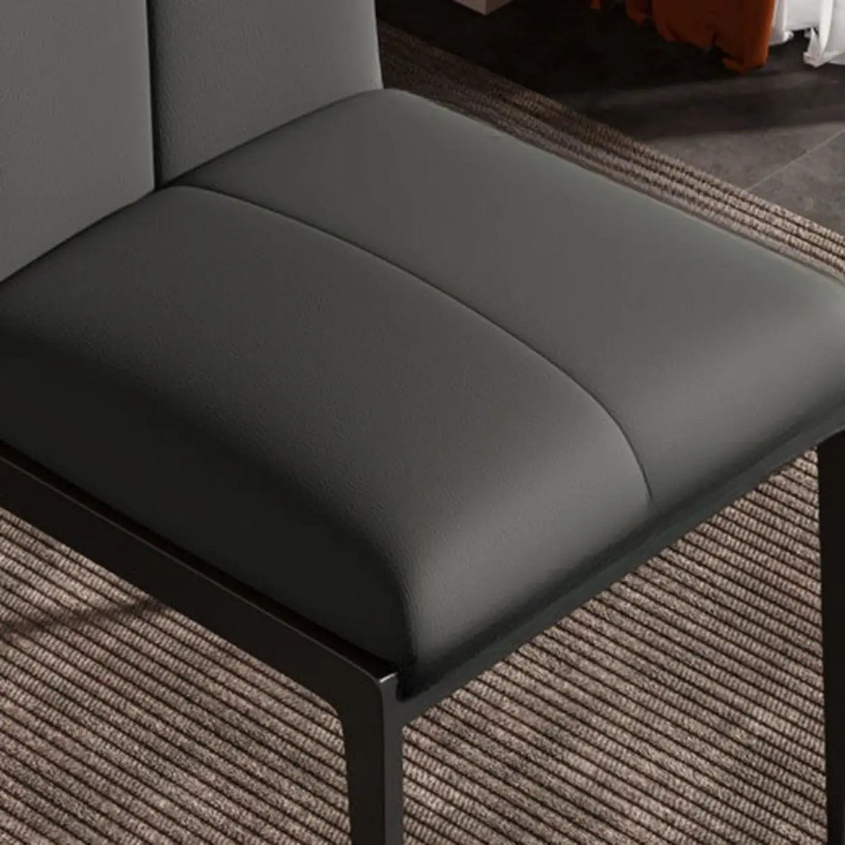Modish Solid Back Padded Upholstery Leather Dining Chair Image - 11