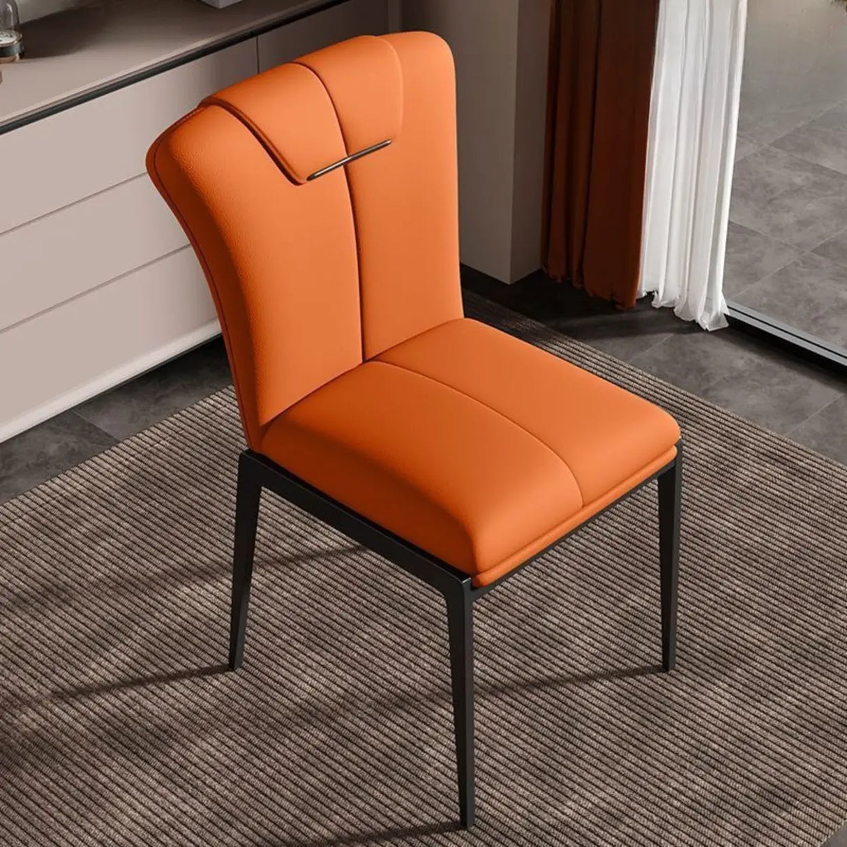 Modish Solid Back Padded Upholstery Leather Dining Chair Image - 3