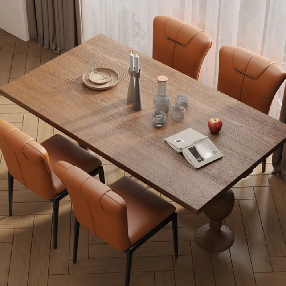 Modish Solid Back Padded Upholstery Leather Dining Chair Image - 4