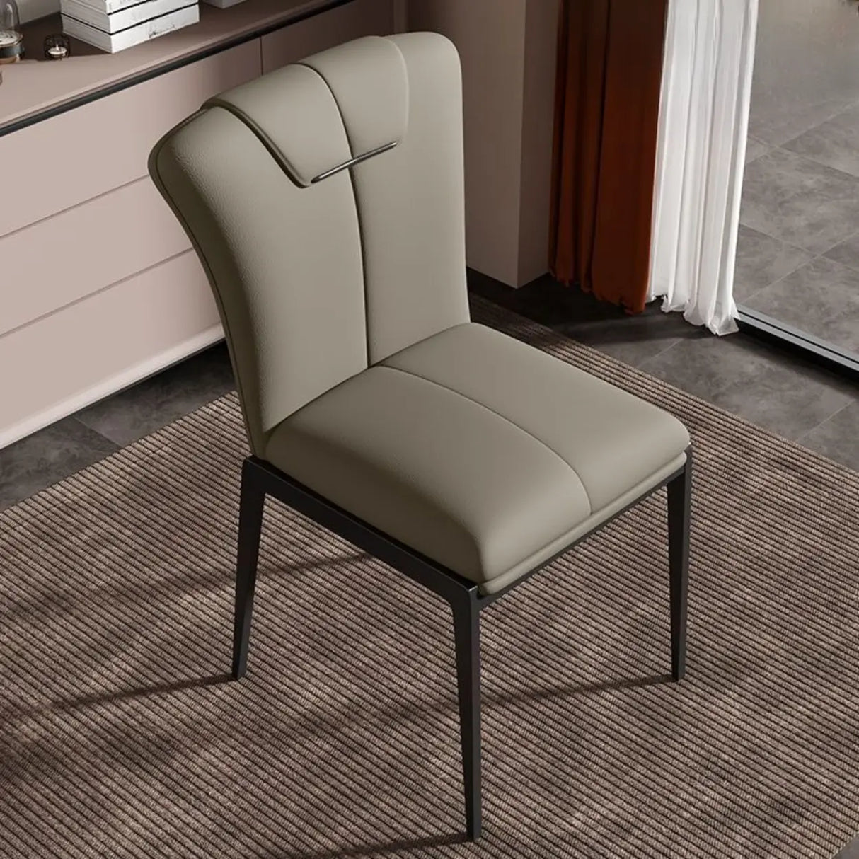 Modish Solid Back Padded Upholstery Leather Dining Chair Image - 7
