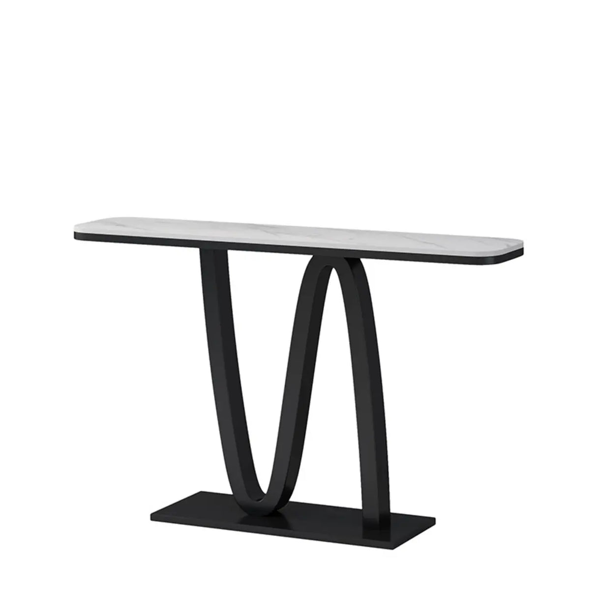 Modish Twist Stone Top Black Pedestal Console Table Image - 1