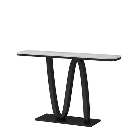 Modish Twist Stone Top Black Pedestal Console Table Image - 1
