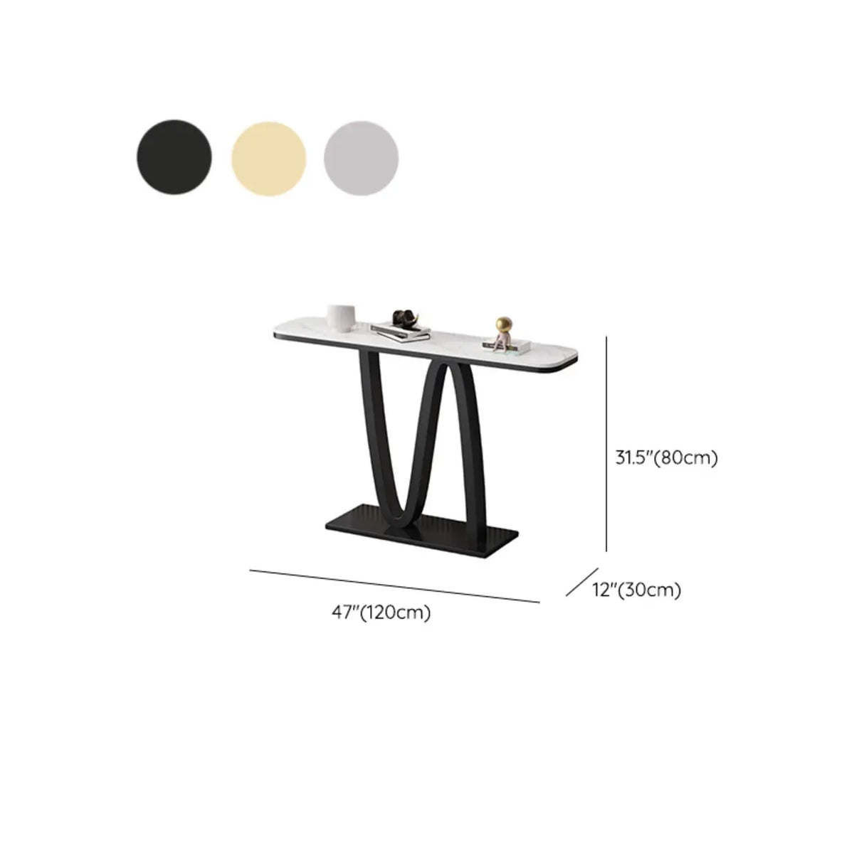Modish Twist Stone Top Black Pedestal Console Table Image - 11