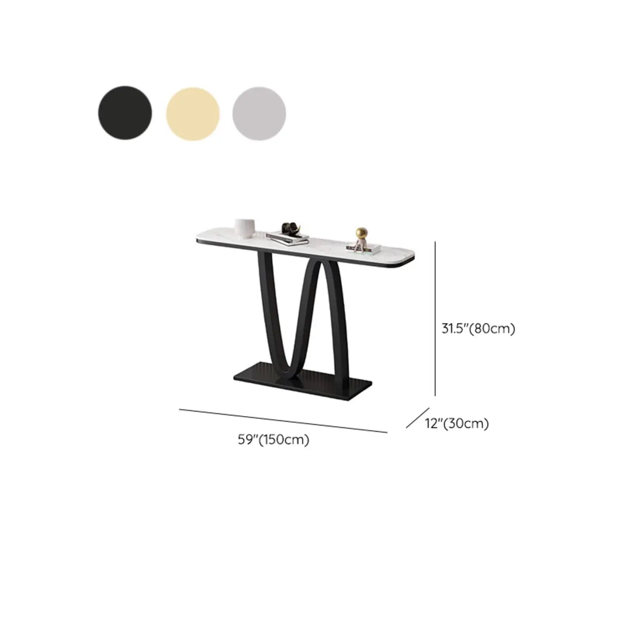 Modish Twist Stone Top Black Pedestal Console Table Image - 12