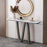 Modish Twist Stone Top Black Pedestal Console Table Image - 2