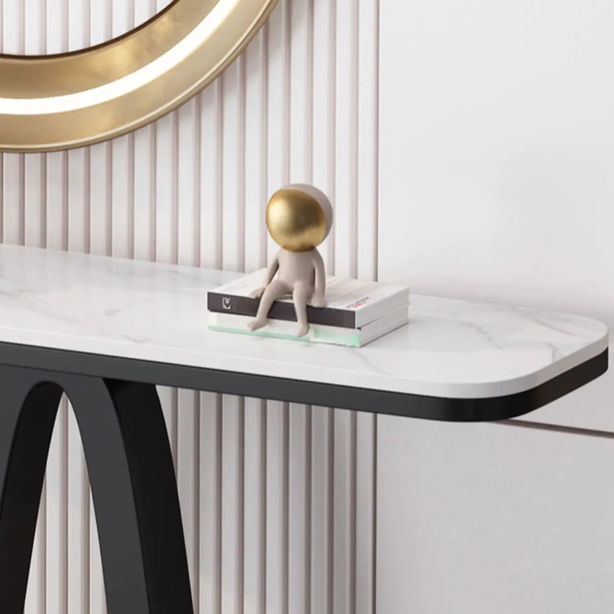 Modish Twist Stone Top Black Pedestal Console Table Image - 6