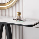 Modish Twist Stone Top Black Pedestal Console Table Image - 6