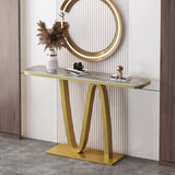 Modish Twist Stone Top Black Pedestal Console Table Image - 7
