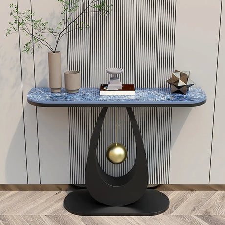 Modish U Shape Base Half Circle Blue Stone Console Image - 1