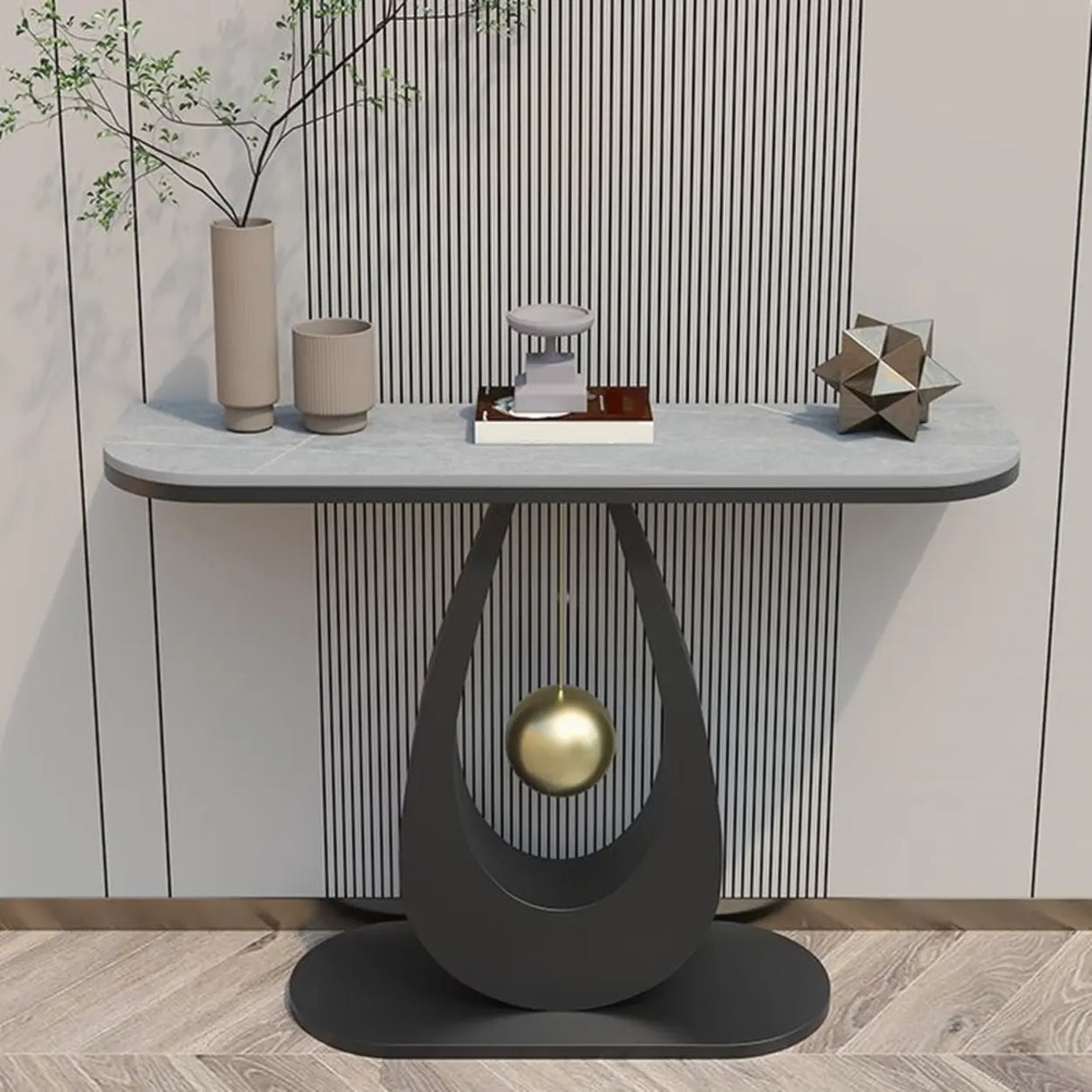 Modish U Shape Base Half Circle Blue Stone Console Image - 4