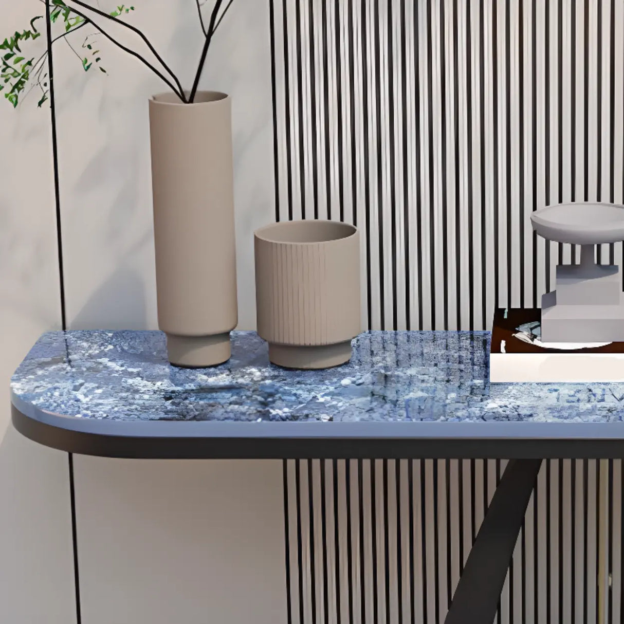 Modish U Shape Base Half Circle Blue Stone Console Image - 8