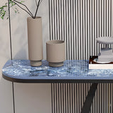 Modish U Shape Base Half Circle Blue Stone Console Image - 8