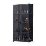 Modish Vertical Bamboo Clear Grey Curio Display Cabinet Image - 12