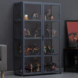 Modish Vertical Bamboo Clear Grey Curio Display Cabinet Image - 8