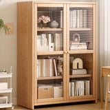 Modish Vertical Glass Doors Brown Timber Bookcases Image - 11