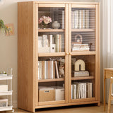 Modish Vertical Glass Doors Brown Timber Bookcases Image - 11