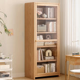 Modish Vertical Glass Doors Brown Timber Bookcases Image - 15
