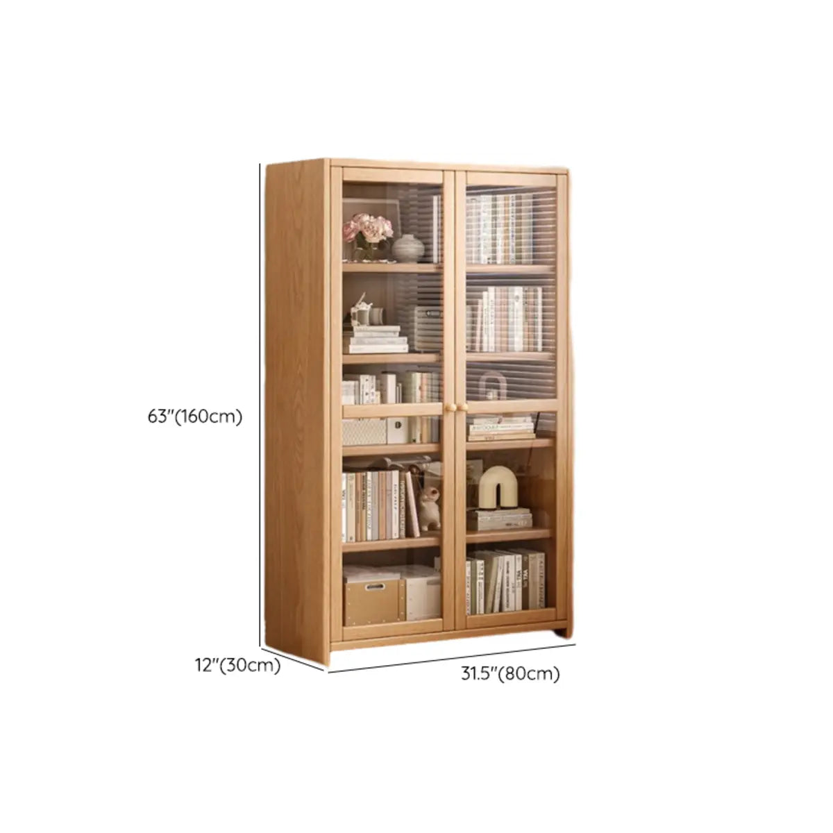 Modish Vertical Glass Doors Brown Timber Bookcases Image - 20