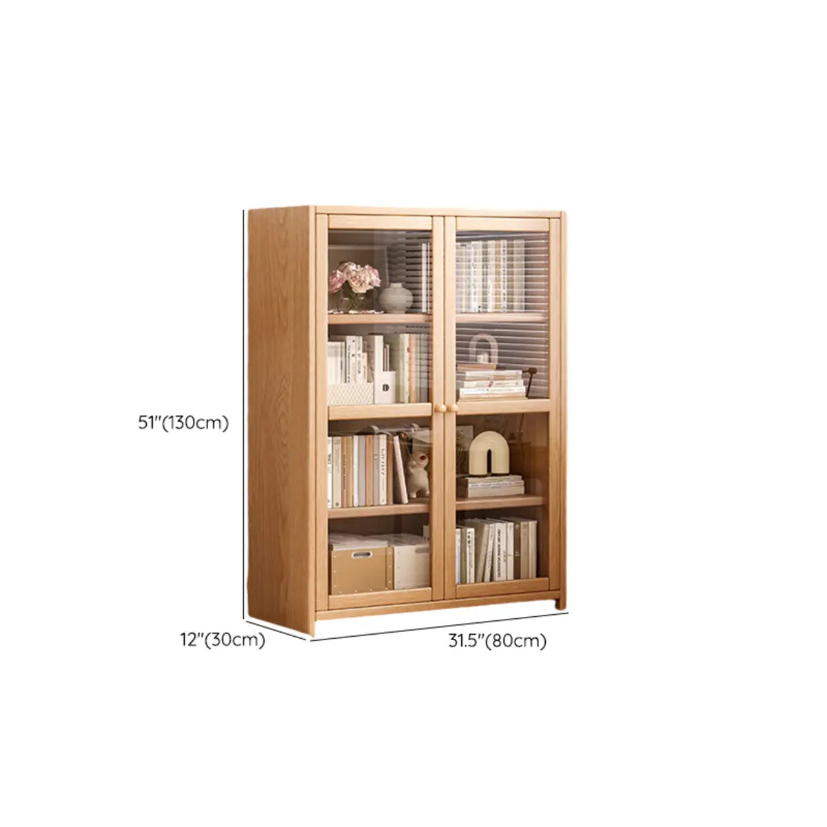 Modish Vertical Glass Doors Brown Timber Bookcases Image - 21