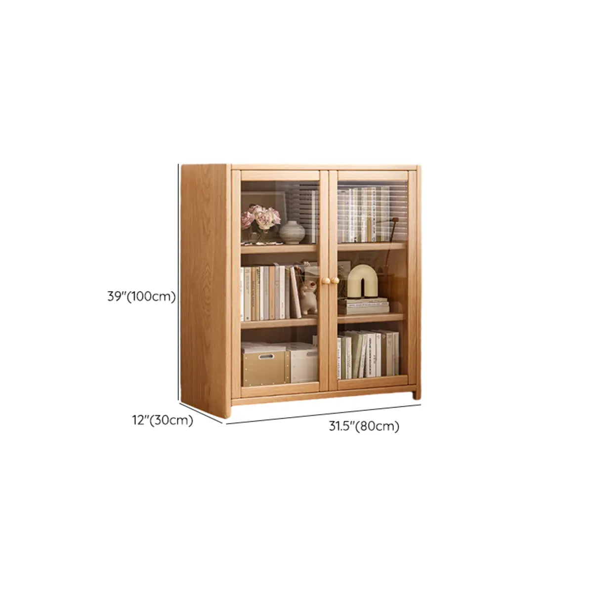 Modish Vertical Glass Doors Brown Timber Bookcases Image - 23
