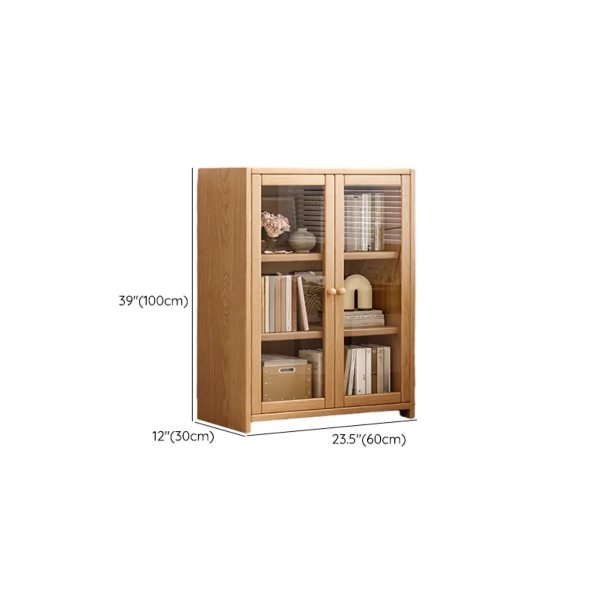 Modish Vertical Glass Doors Brown Timber Bookcases Image - 24