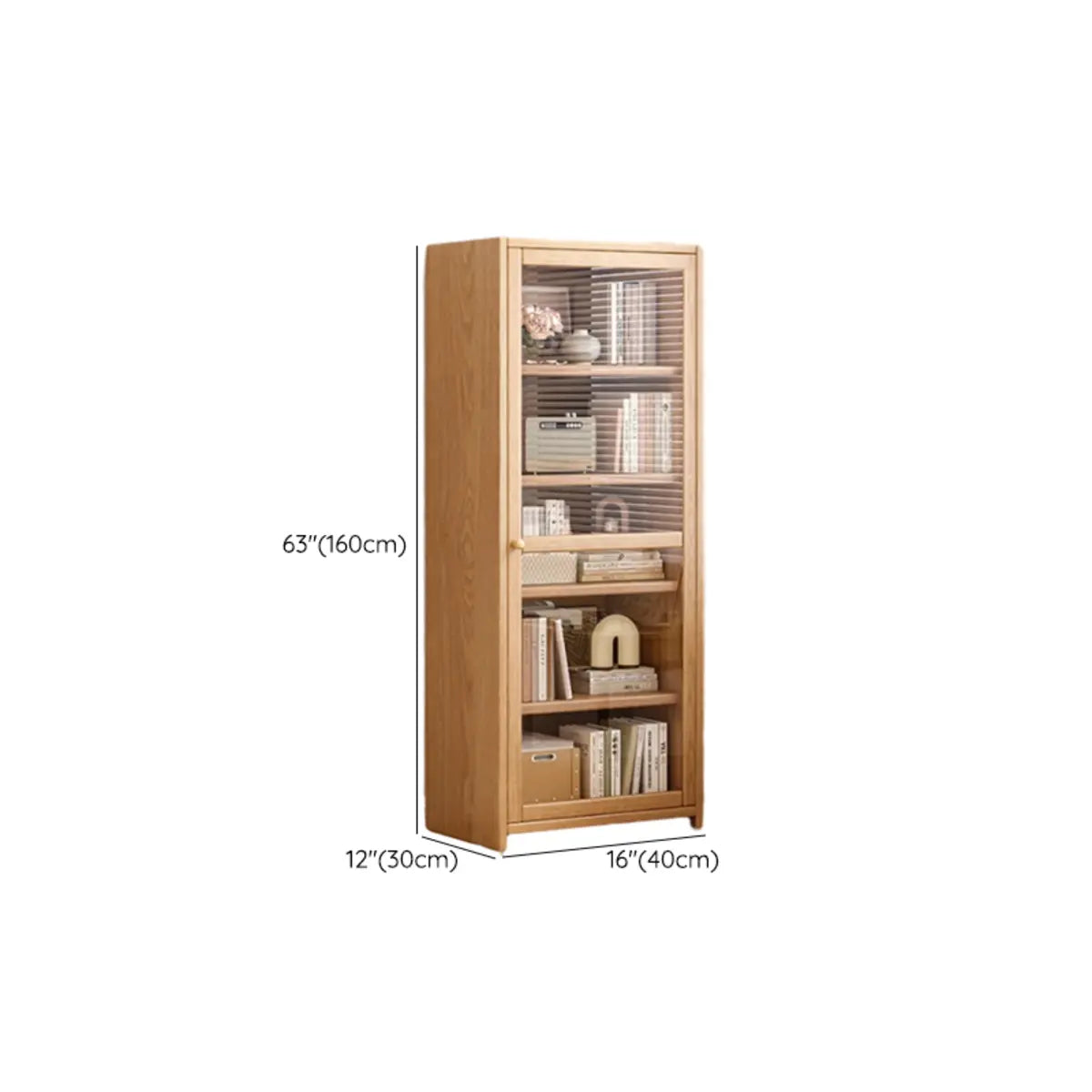 Modish Vertical Glass Doors Brown Timber Bookcases Image - 26