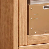 Modish Vertical Glass Doors Brown Timber Bookcases Image - 3