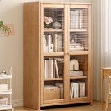 Modish Vertical Glass Doors Brown Timber Bookcases Image - 9