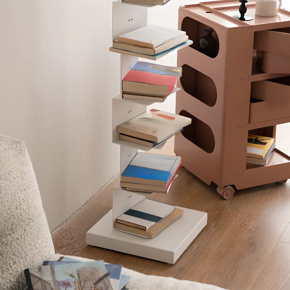 Modish Vertical Simple Alloy Tower Narrow Bookcase Image - 11