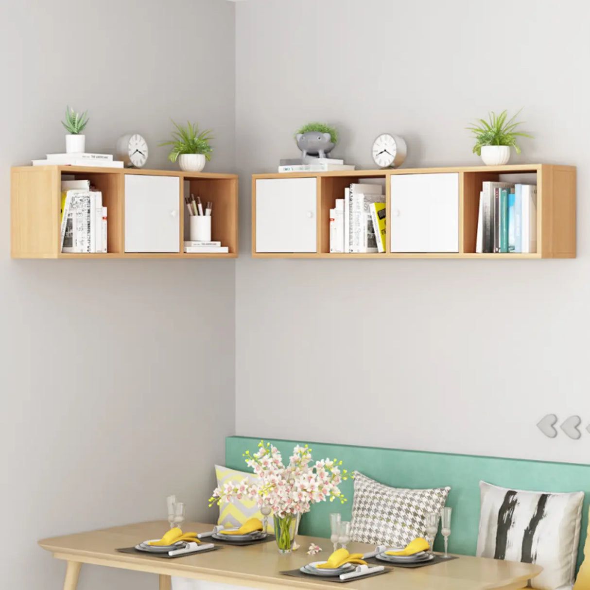 Modish Wall-Mounted Rectangular Wood Small Bookcase Image - 1