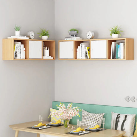 Modish Wall-Mounted Rectangular Wood Small Bookcase Image - 1