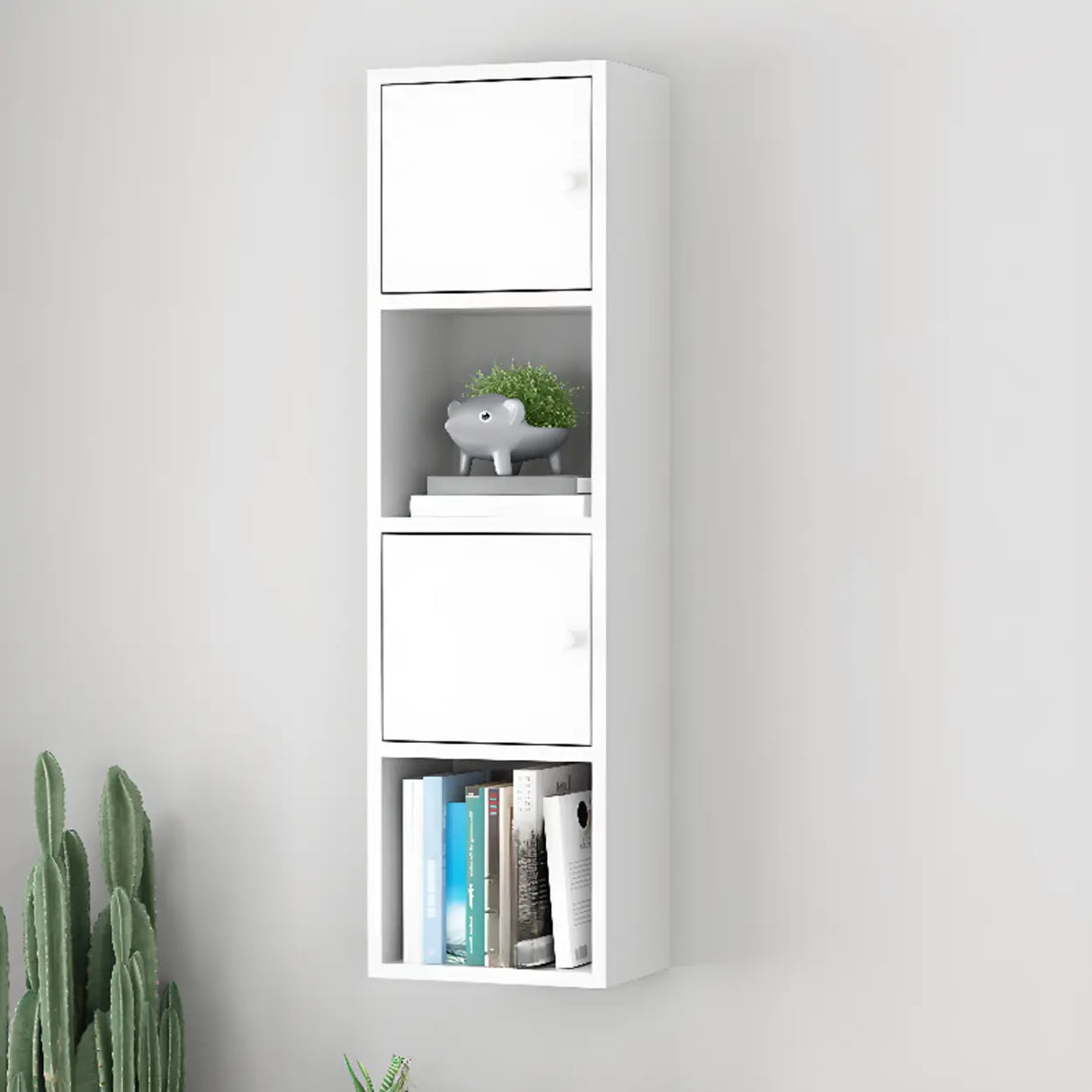 Modish Wall-Mounted Rectangular Wood Small Bookcase Image - 10
