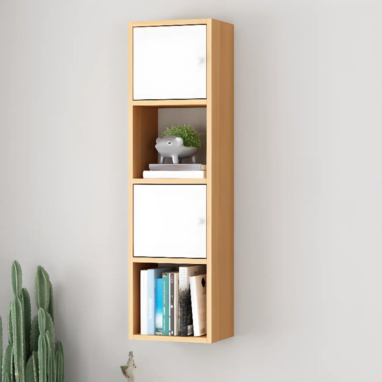 Modish Wall-Mounted Rectangular Wood Small Bookcase Image - 12