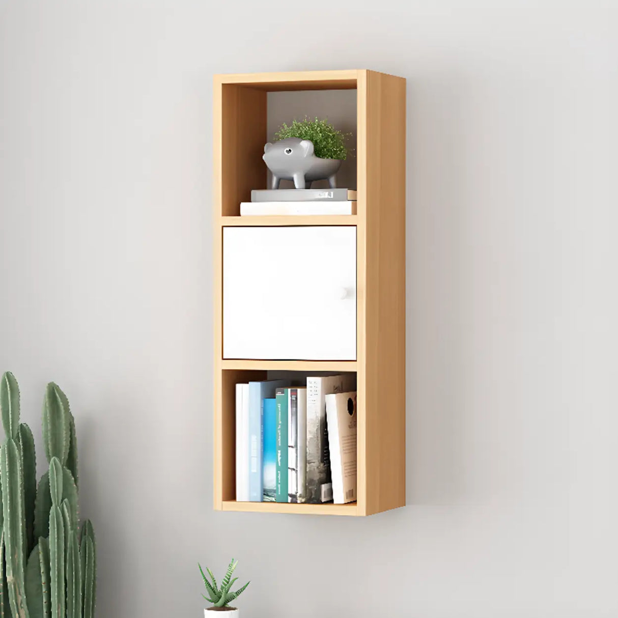Modish Wall-Mounted Rectangular Wood Small Bookcase Image - 13