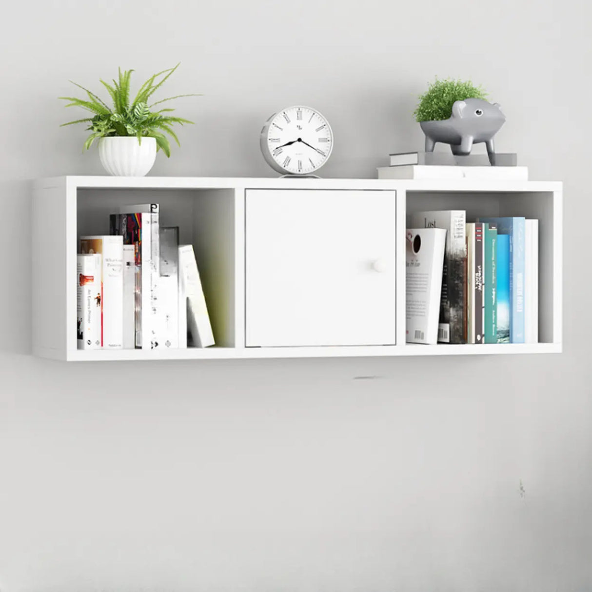 Modish Wall-Mounted Rectangular Wood Small Bookcase Image - 17