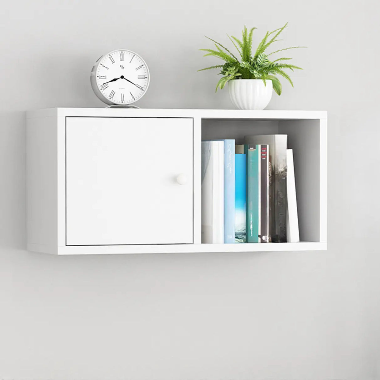 Modish Wall-Mounted Rectangular Wood Small Bookcase Image - 18