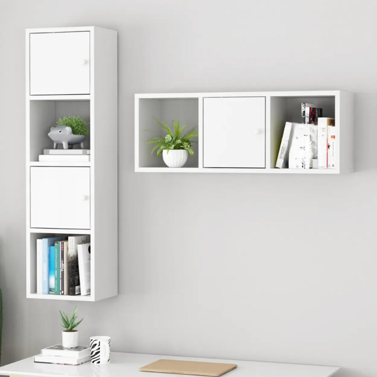 Modish Wall-Mounted Rectangular Wood Small Bookcase Image - 2